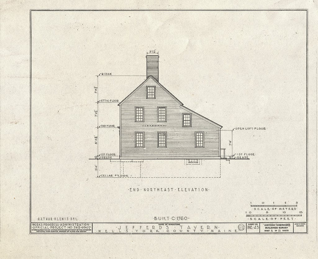 Blueprint HABS ME,16-WEL,3- (Sheet 8 of 15) - Jefferds Tavern, Harraseekit Road (Moved to U.S. Route 1A, York), Wells, York County, ME