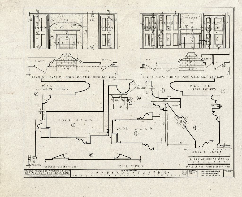 Blueprint HABS ME,16-WEL,3- (Sheet 14 of 15) - Jefferds Tavern, Harraseekit Road (Moved to U.S. Route 1A, York), Wells, York County, ME