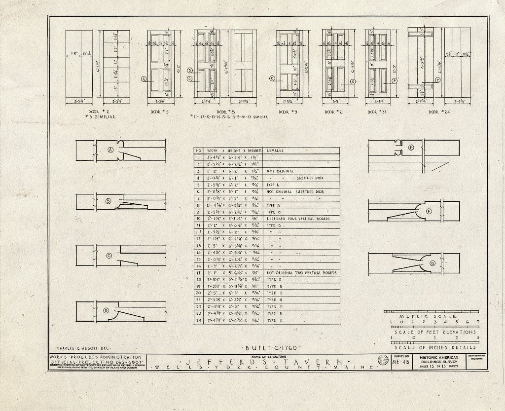 Blueprint HABS ME,16-WEL,3- (Sheet 15 of 15) - Jefferds Tavern, Harraseekit Road (Moved to U.S. Route 1A, York), Wells, York County, ME