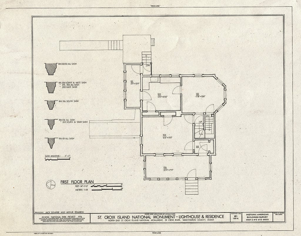 Blueprint HABS ME,15-SACRI,1-A- (Sheet 2 of 9) - St. Croix Island National Monument, Lighthouse & Residence, Bar Harbor, Hancock County, ME
