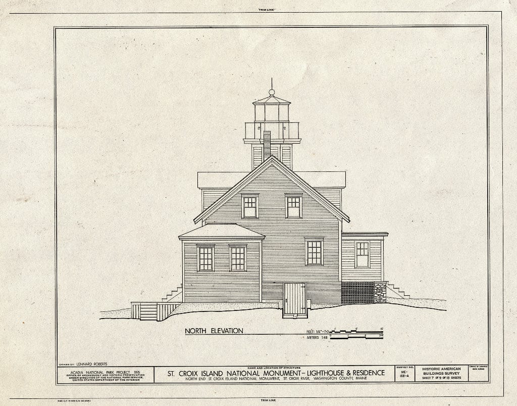 Blueprint HABS ME,15-SACRI,1-A- (Sheet 7 of 9) - St. Croix Island National Monument, Lighthouse & Residence, Bar Harbor, Hancock County, ME
