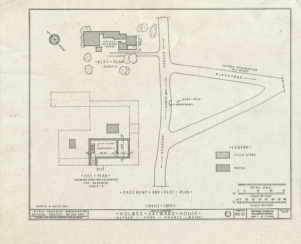 Blueprint HABS ME,16-ALF,1- (Sheet 1 of 17) - Holmes-Sayward House, West Side of U.S. Route 202 (State Route 4), Alfred, York County, ME
