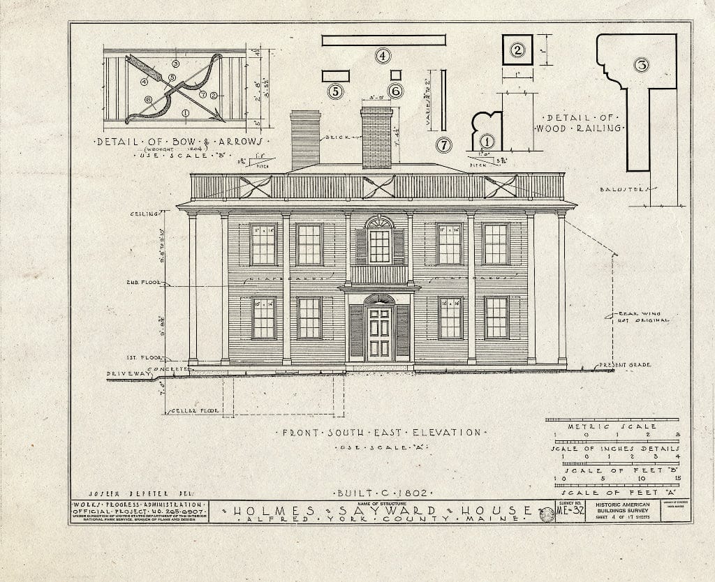 Blueprint HABS ME,16-ALF,1- (Sheet 4 of 17) - Holmes-Sayward House, West Side of U.S. Route 202 (State Route 4), Alfred, York County, ME