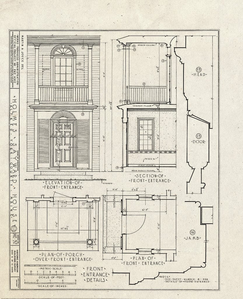 Blueprint HABS ME,16-ALF,1- (Sheet 9 of 17) - Holmes-Sayward House, West Side of U.S. Route 202 (State Route 4), Alfred, York County, ME