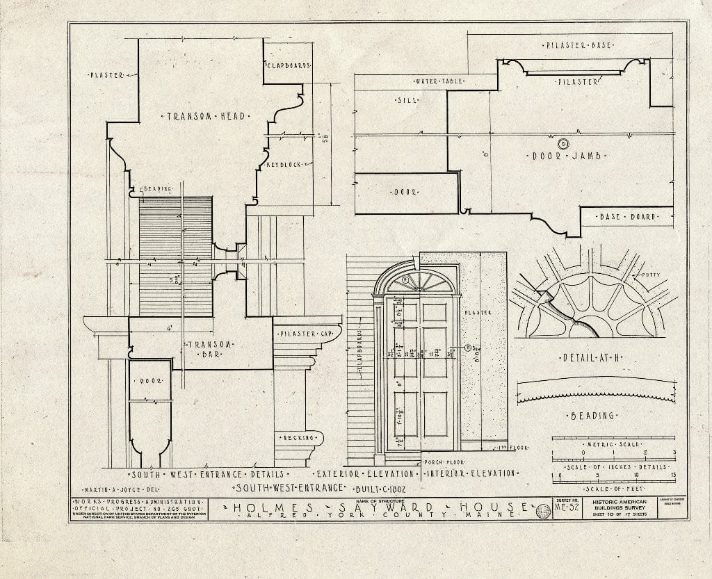 Blueprint HABS ME,16-ALF,1- (Sheet 10 of 17) - Holmes-Sayward House, West Side of U.S. Route 202 (State Route 4), Alfred, York County, ME