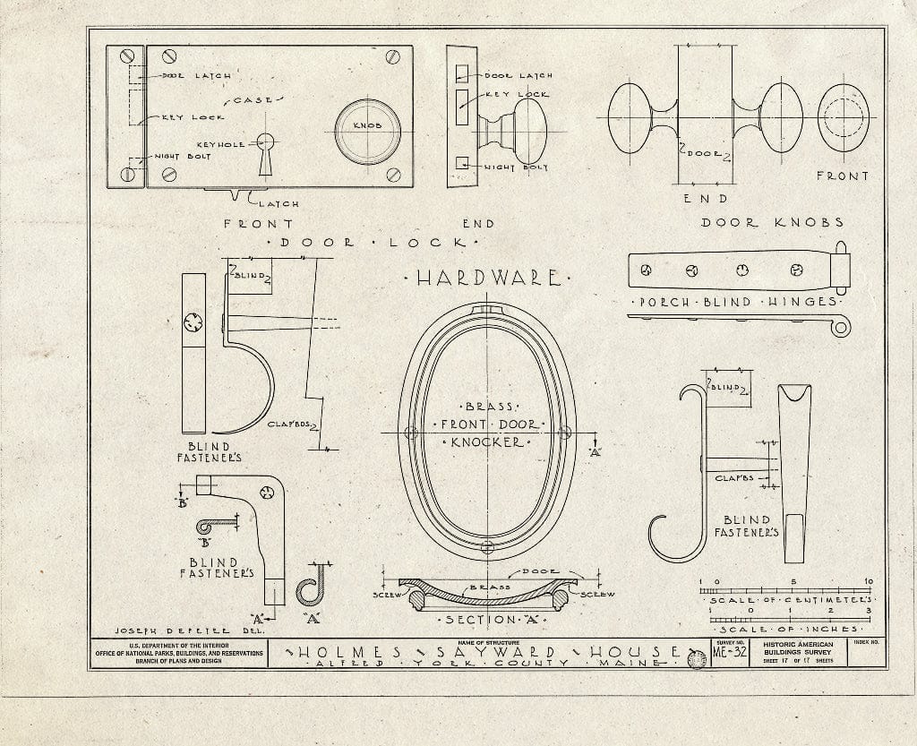 Blueprint HABS ME,16-ALF,1- (Sheet 17 of 17) - Holmes-Sayward House, West Side of U.S. Route 202 (State Route 4), Alfred, York County, ME