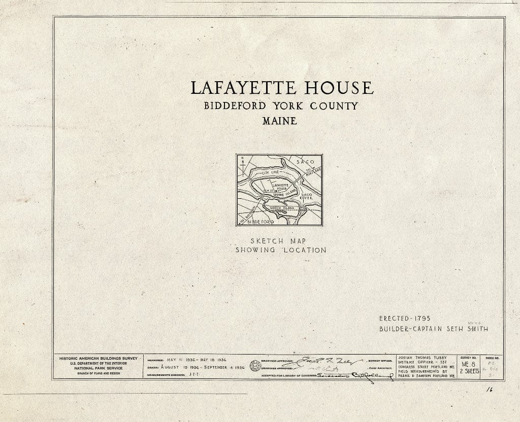 Blueprint HABS ME,16-BID,2- (Sheet 0 of 2) - Lafayette House, 14 Elm Street, Biddeford, York County, ME