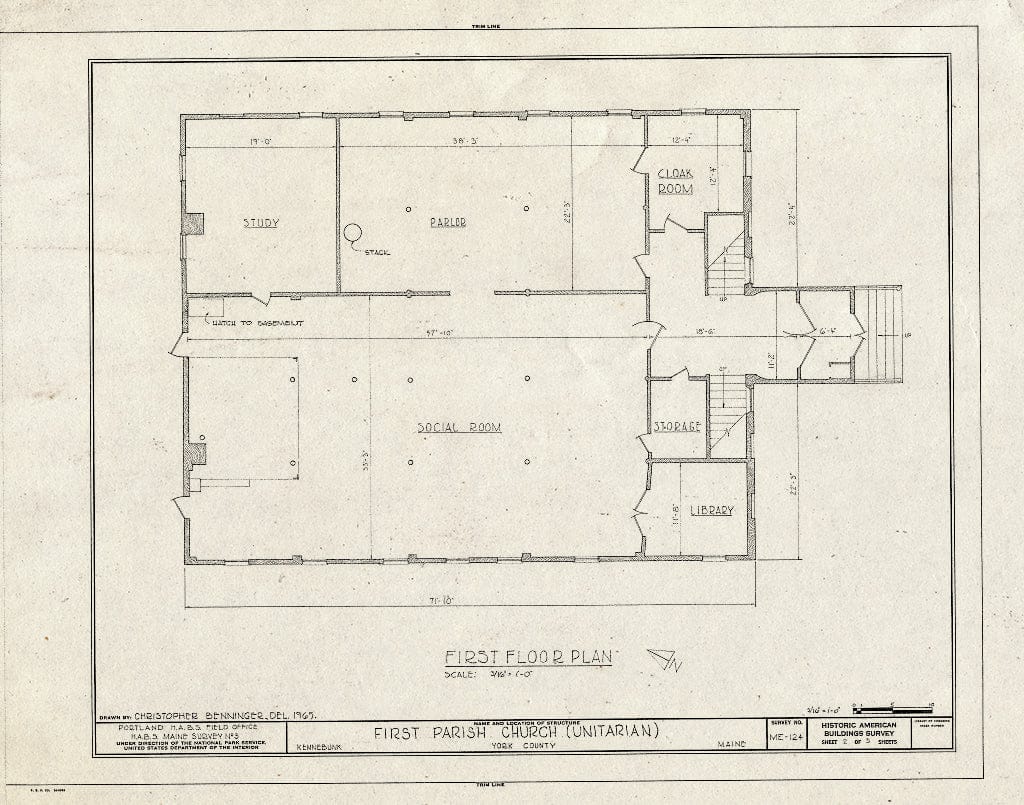 Blueprint HABS ME,16-Ken,1- (Sheet 2 of 3) - First Parish Church (Unitarian), Northwest Corner of U.S. Route 1 & State Route 35, Kennebunk, York County, ME