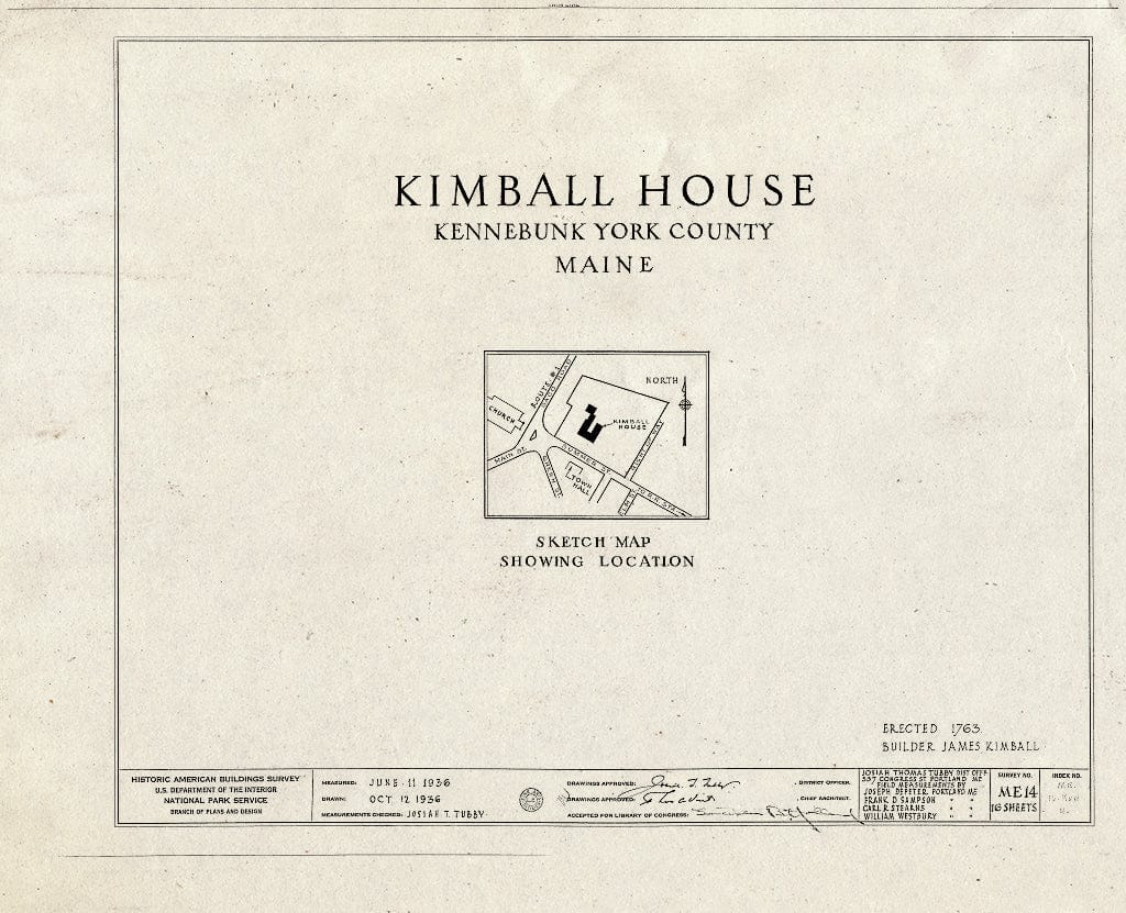 Blueprint HABS ME,16-Ken,4- (Sheet 0 of 16) - Kimball House, 2 Summer Street, Kennebunk, York County, ME