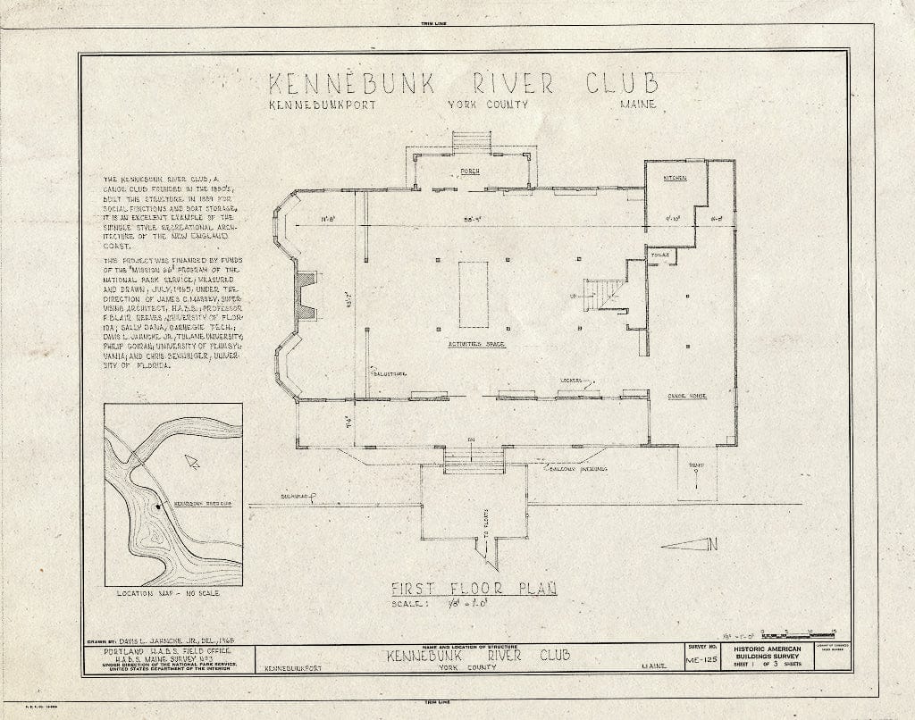 Blueprint HABS ME,16-KENP,5- (Sheet 1 of 3) - Kennebunk River Club, West Side of Ocean Avenue, North of Mouth of Kennebunk River, Kennebunkport, York County, ME