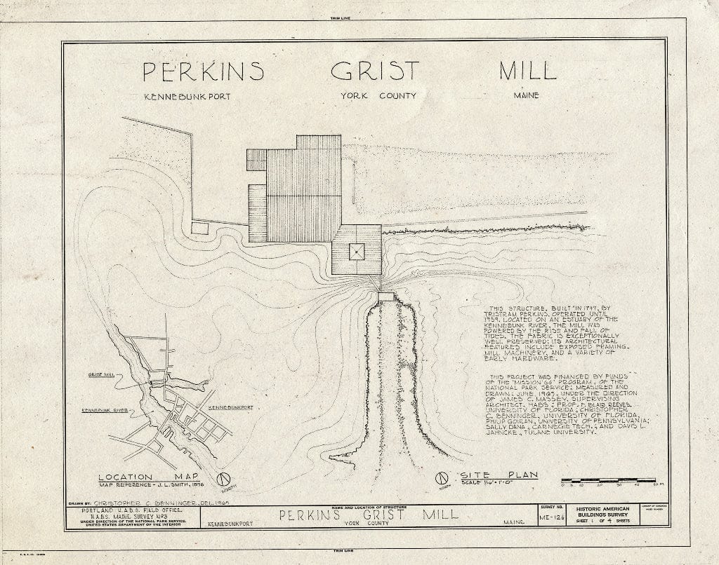 Blueprint HABS ME,16-KENP,6- (Sheet 1 of 4) - Perkins Grist Mill, North Shore of Mill Pond, West of North Street, Kennebunkport, York County, ME