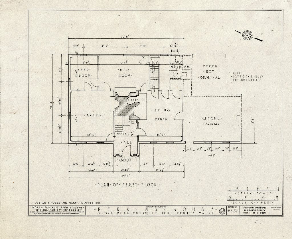 Blueprint HABS ME,16-OGU,1- (Sheet 1 of 9) - Perkins House, Shore Road, Ogunquit, York County, ME
