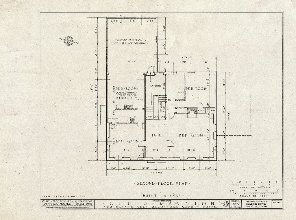 Blueprint HABS ME,16-SACO,2- (Sheet 3 of 14) - Cutts Mansion, 53 Main Street (Moved to York County, Saco, Glen Haven Circle), Saco, York County, ME