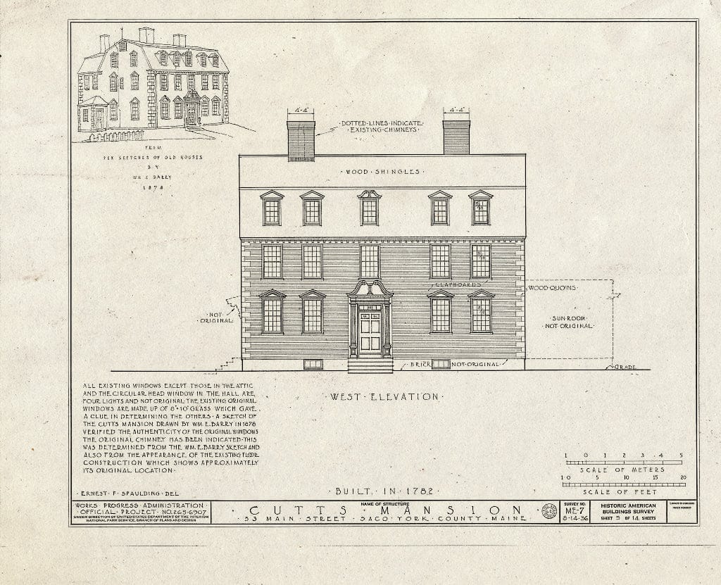 Blueprint HABS ME,16-SACO,2- (Sheet 5 of 14) - Cutts Mansion, 53 Main Street (Moved to York County, Saco, Glen Haven Circle), Saco, York County, ME