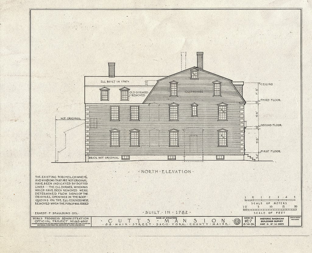 Blueprint HABS ME,16-SACO,2- (Sheet 6 of 14) - Cutts Mansion, 53 Main Street (Moved to York County, Saco, Glen Haven Circle), Saco, York County, ME