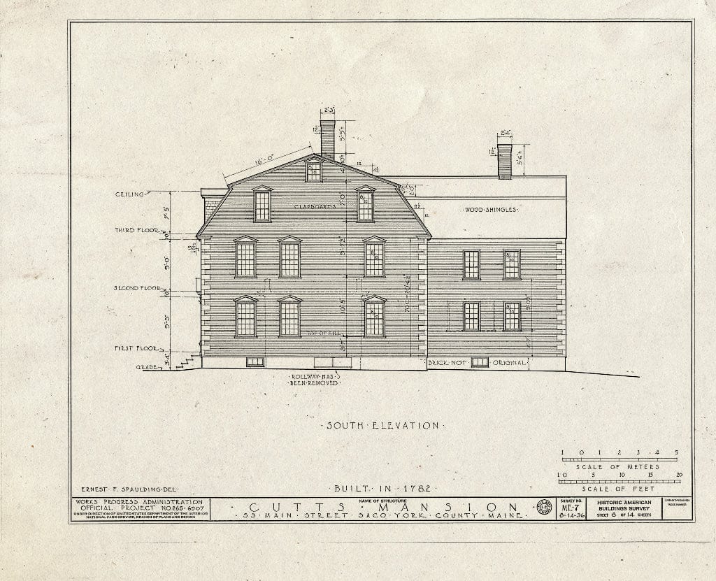 Blueprint HABS ME,16-SACO,2- (Sheet 8 of 14) - Cutts Mansion, 53 Main Street (Moved to York County, Saco, Glen Haven Circle), Saco, York County, ME