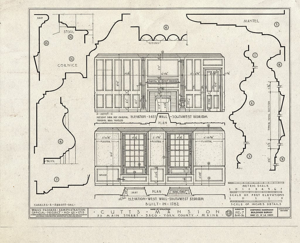 Blueprint HABS ME,16-SACO,2- (Sheet 13 of 14) - Cutts Mansion, 53 Main Street (Moved to York County, Saco, Glen Haven Circle), Saco, York County, ME