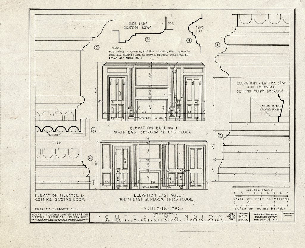 Blueprint HABS ME,16-SACO,2- (Sheet 14 of 14) - Cutts Mansion, 53 Main Street (Moved to York County, Saco, Glen Haven Circle), Saco, York County, ME