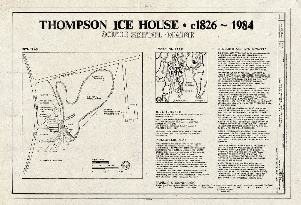 Blueprint HAER ME,8-SOBRI,1- (Sheet 1 of 6) - Thompson Ice House, South Bristol & McFarland Cove Roads, South Bristol, Lincoln County, ME