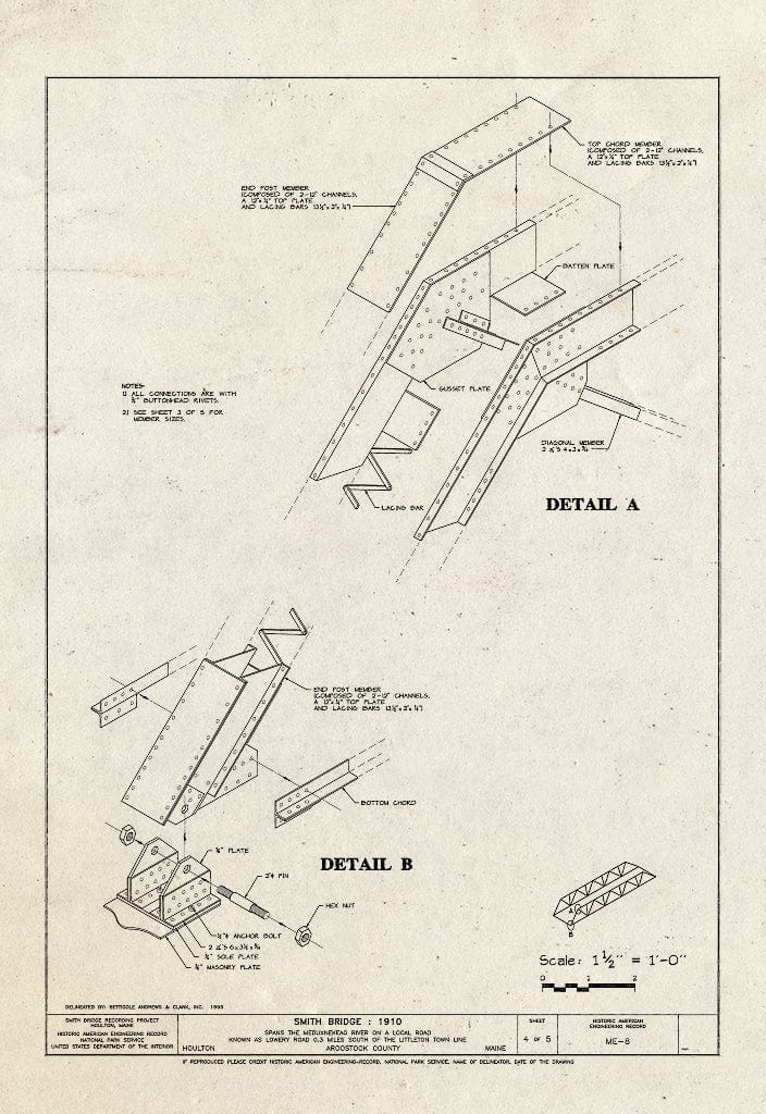 Blueprint HAER ME,2-HOUL,1- (Sheet 4 of 5) - Smith Bridge, Spanning Meduxnekeag River at Lowery Road, 0.3 Mile South of Littleton Town line, Houlton, Aroostook County, ME