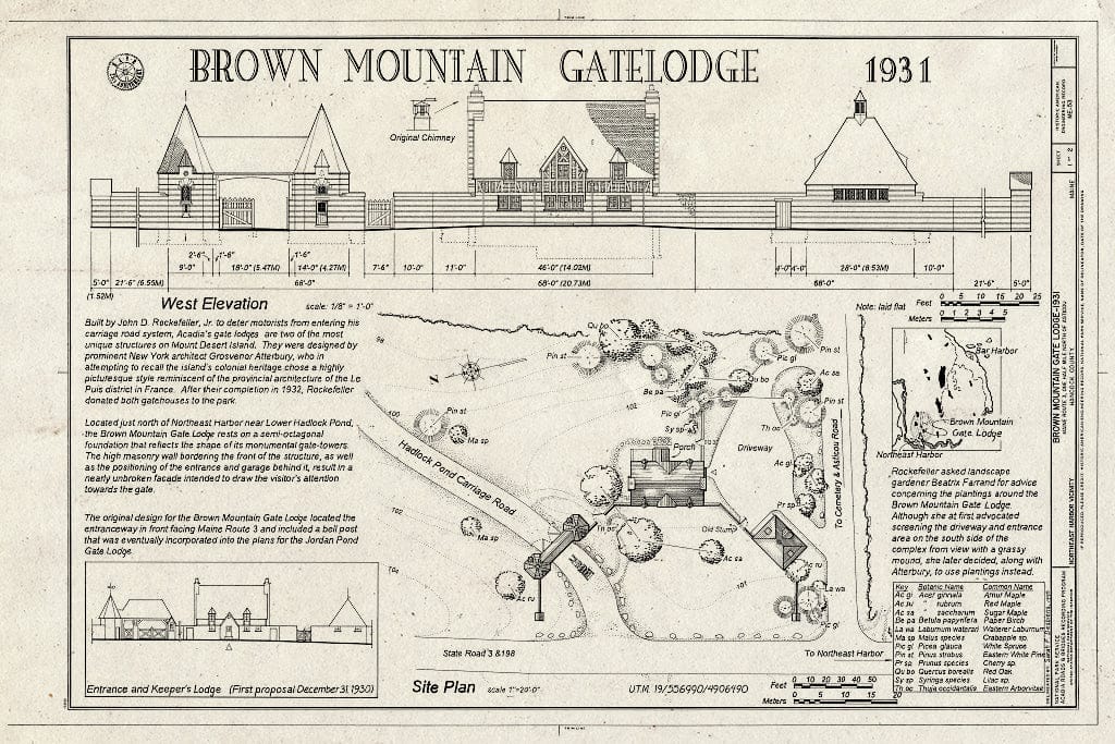 Blueprint HAER ME,5-NORHA.V,1- (Sheet 1 of 2) - Brown Mountain Gate Lodge, Maine Route 3, 1/2 Mile North of Asticou, Northeast Harbor, Hancock County, ME