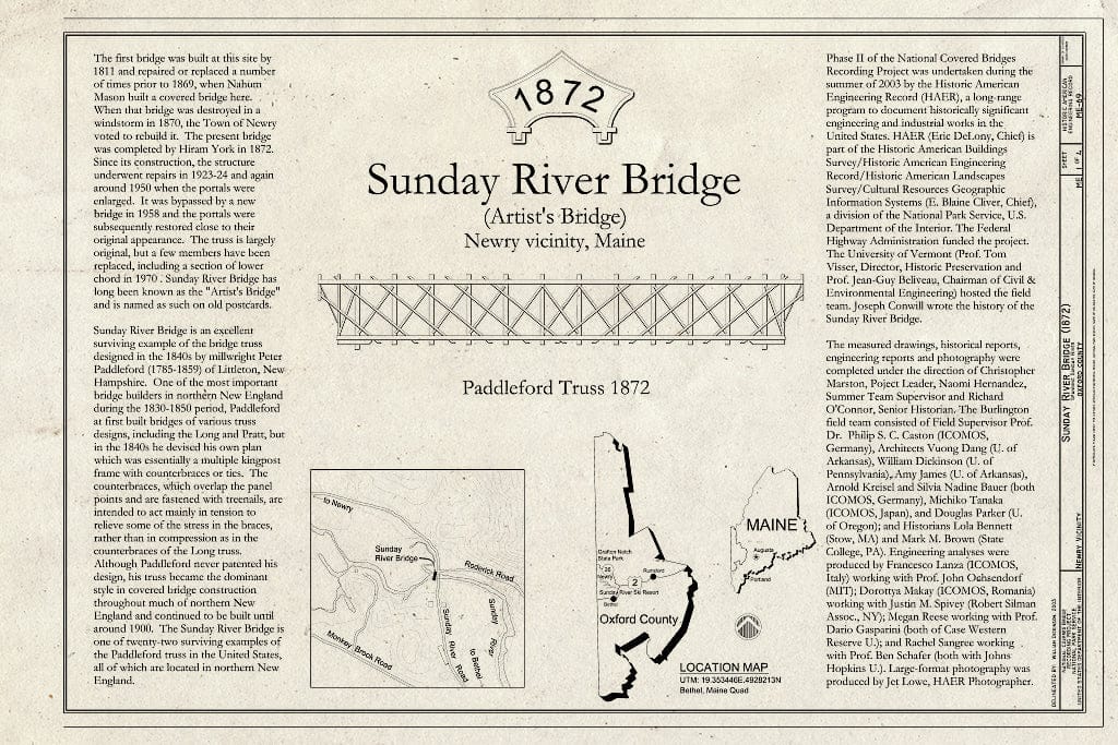 Blueprint Sunday River Bridge, Title Sheet - Sunday River Bridge, Spanning Sunday River, Newry, Oxford County, ME