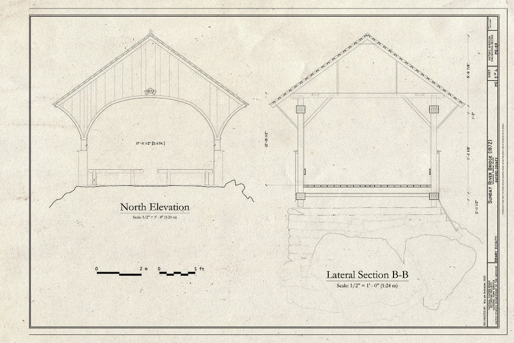 Blueprint North Elevation; Lateral Section B-B - Sunday River Bridge, Spanning Sunday River, Newry, Oxford County, ME