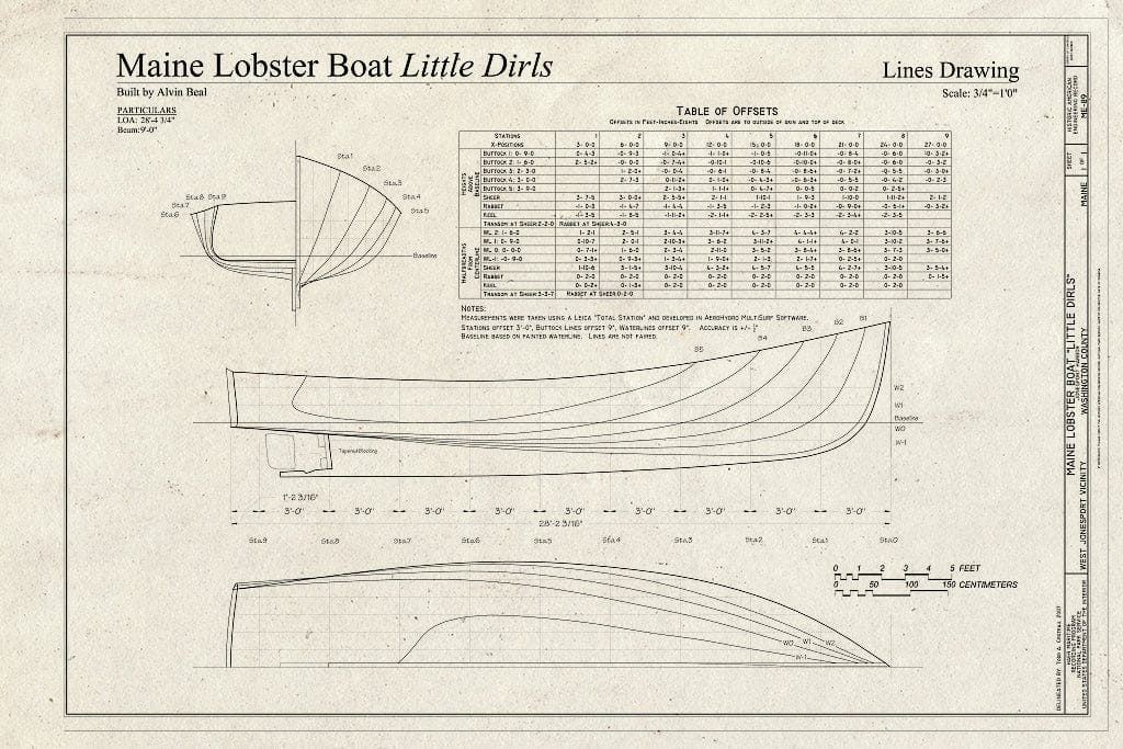 Blueprint Maine Lobster Boat Little Dirls, Liines Drawing - Maine Lobster Boat Little Dirls, Jonesport Harbor, West Jonesport, Washington County, ME