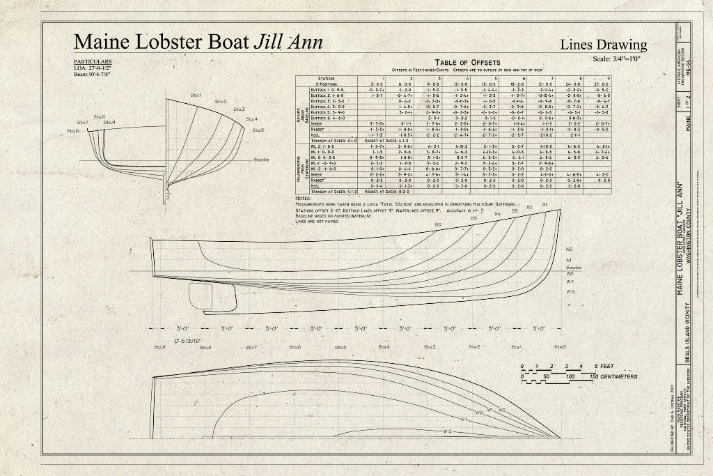 Blueprint Maine Lobster Boat Jill Ann, Lines Drawing - Maine Lobster Boat Jill Ann, Jonesport Harbor, Beals Island, Washington County, ME