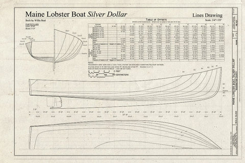 Blueprint Maine Lobster Boat Silver Dollar Lines Drawing - Maine Lobster Boat Silver Dollar, Beals Island Historical Society, Beals Island, Washington County, ME
