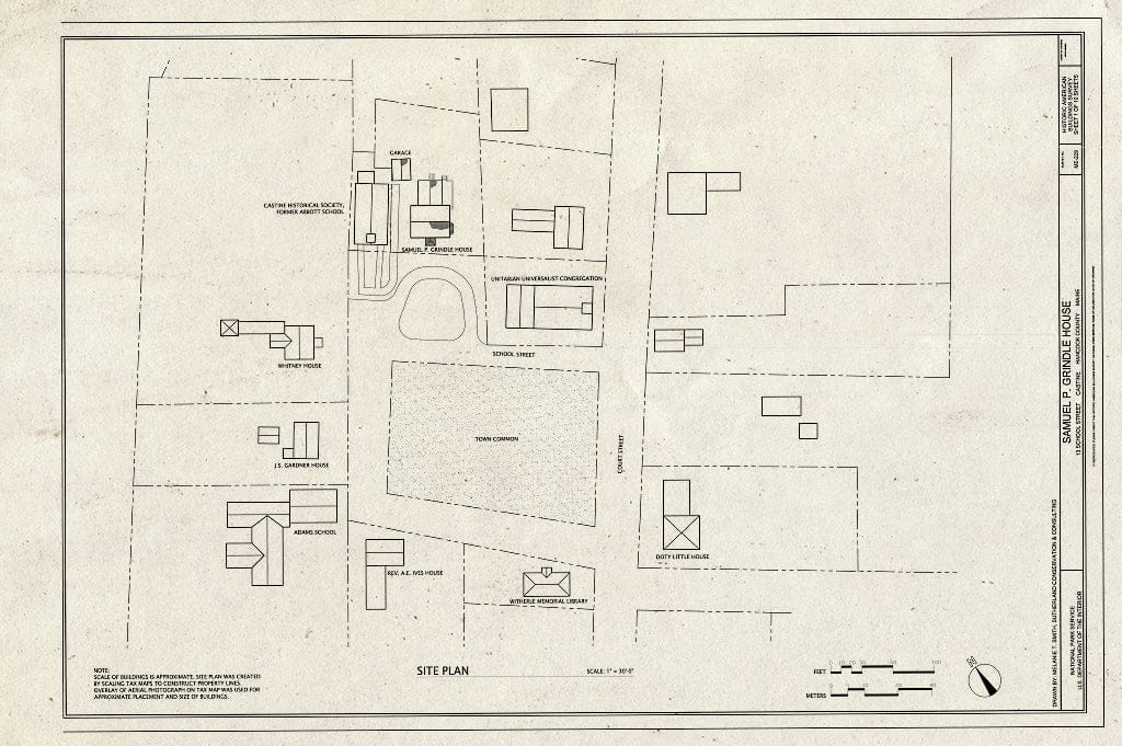 Blueprint Site Plan - Samuel P. Grindle House, 13 School Street, Castine, Hancock County, ME
