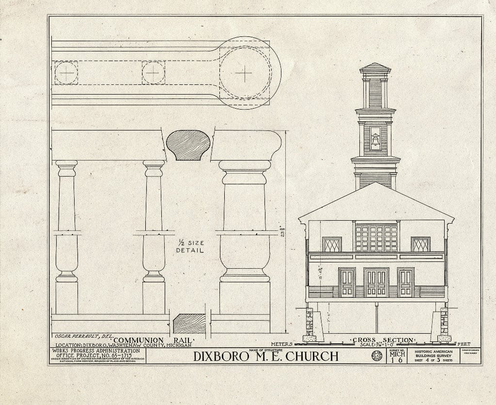 Blueprint HABS MICH,81-DIXBO,1- (Sheet 4 of 5) - Methodist Episcopal Church, Plymouth Road, Dixboro, Washtenaw County, MI