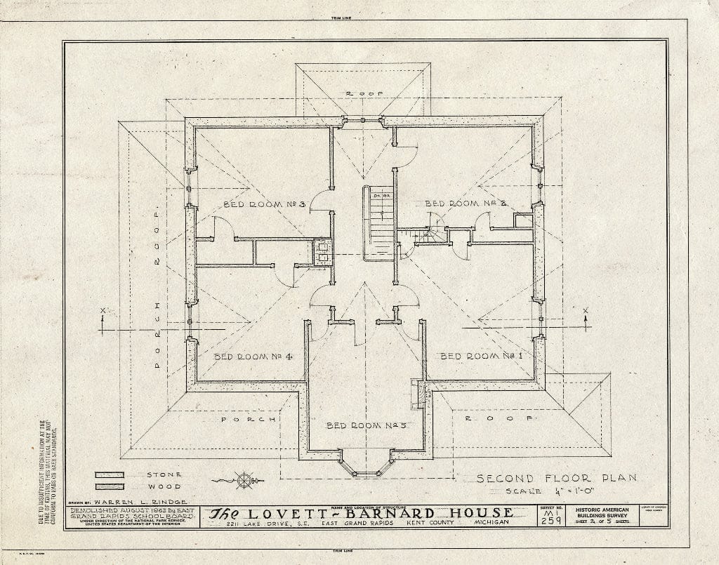 Blueprint HABS MICH,41-GRARAE,1- (Sheet 2 of 5) - Lovett-Barnard House, 2211 Lake Drive, Southeast, East Grand Rapids, MI