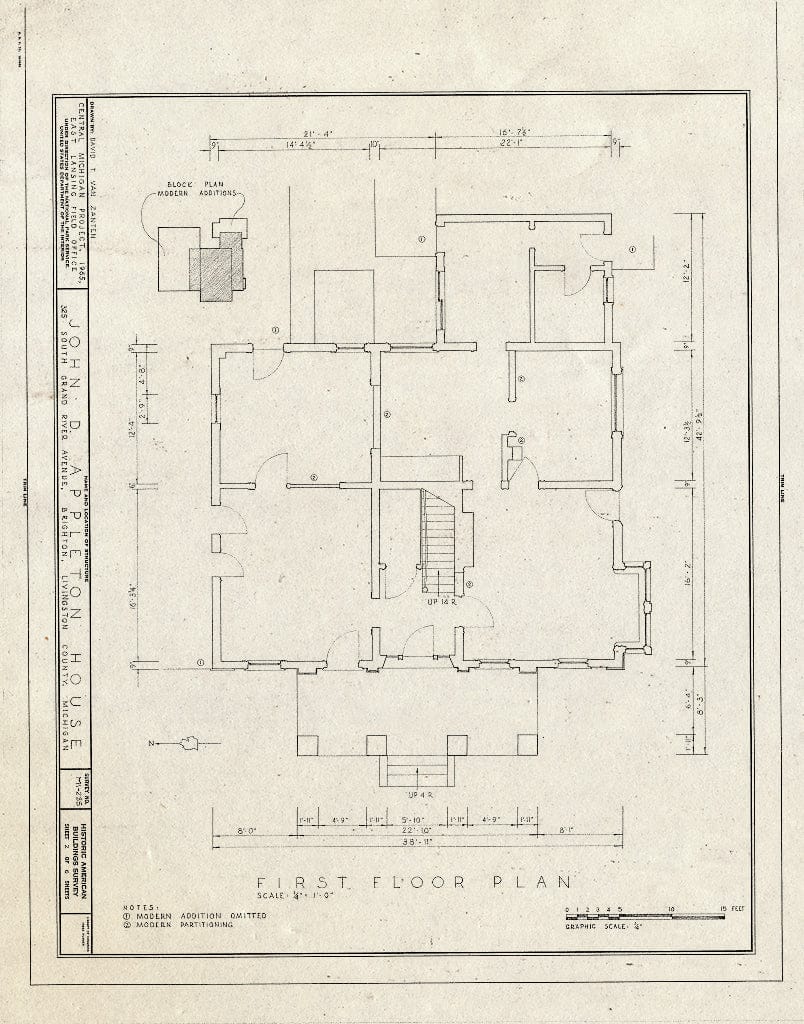 Blueprint HABS MICH,47-BRIG,1- (Sheet 2 of 6) - John D. Appleton House, 325 South Grand River Avenue, Brighton, Livingston County, MI