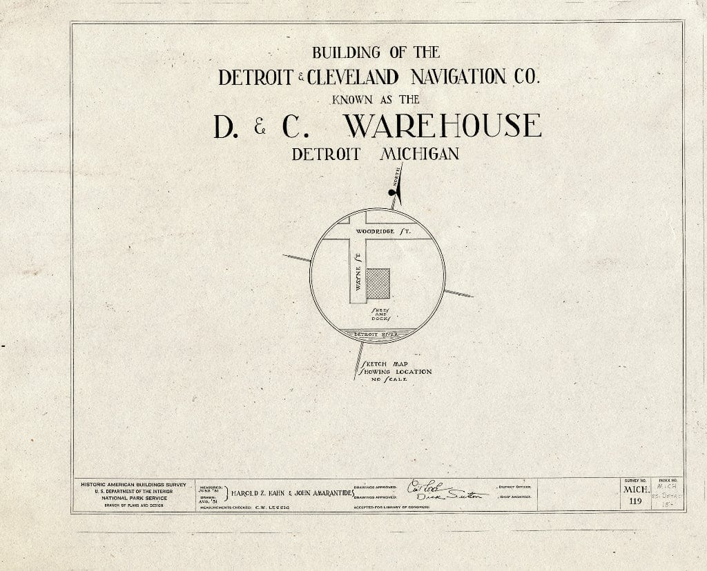 Blueprint HABS MICH,82-DETRO,15- (Sheet 0 of 7) - Detroit & Cleveland Navigation Company Warehouse, Wayne Street, Detroit, MI