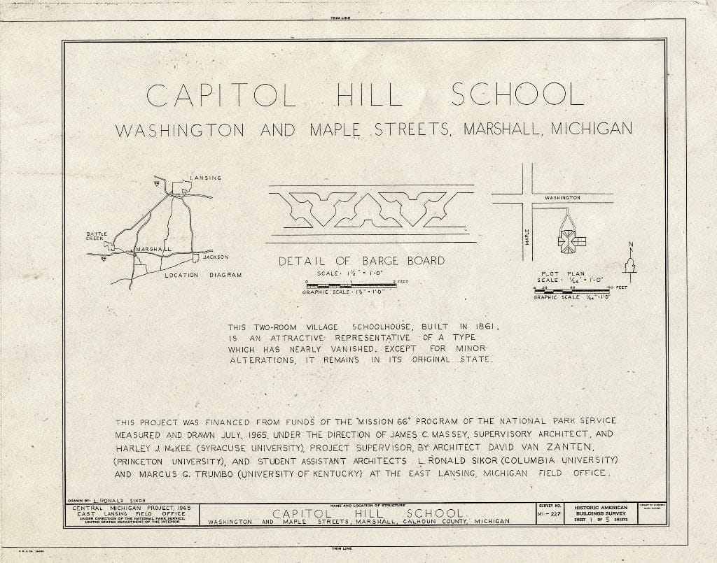 Blueprint HABS MICH,13-Marsh,11- (Sheet 1 of 5) - Capitol Hill School, 602 Washington Street, Marshall, Calhoun County, MI