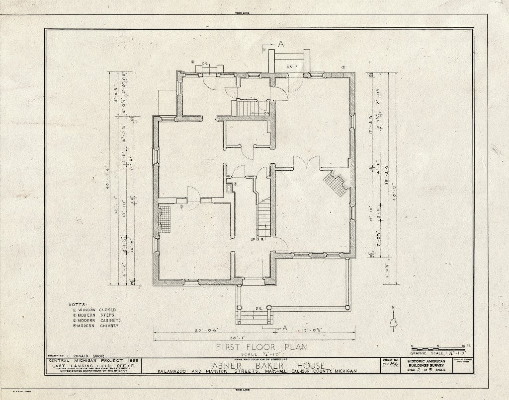 Blueprint HABS MICH,13-Marsh,8- (Sheet 2 of 5) - Abner Baker House, 318 West Mansion Street, Marshall, Calhoun County, MI