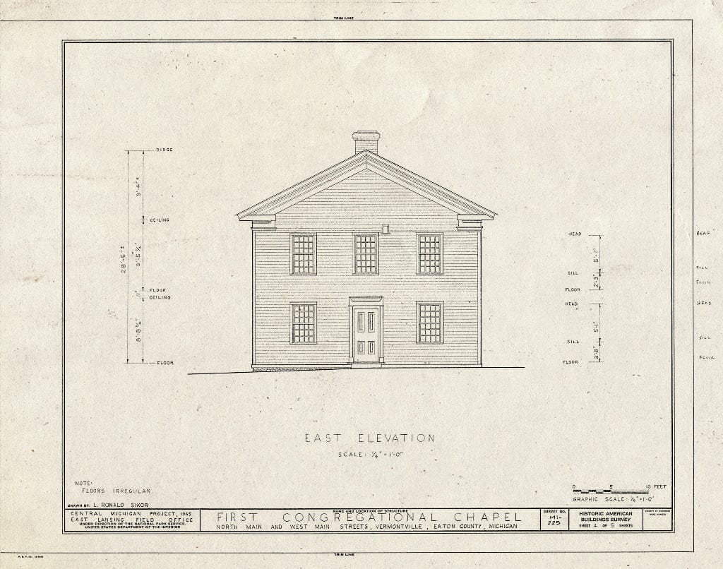 Blueprint HABS MICH,23-VERVI,1- (Sheet 4 of 5) - First Congregational Chapel, North Main & West Main Streets, Vermontville, Eaton County, MI