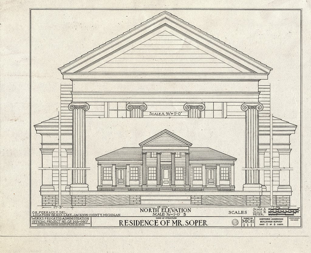 Blueprint HABS MICH,38-GRALA.V,1- (Sheet 2 of 8) - Soper Residence, 971 Michigan Avenue (U.S. Route 12), Grass Lake, Jackson County, MI