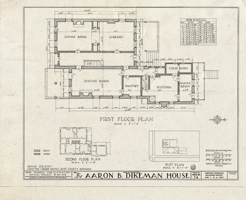 Blueprint HABS MICH,41-GRARA,6- (Sheet 1 of 6) - Aaron B. Dikeman House, 302 Fulton Street Southeast, Grand Rapids, MI