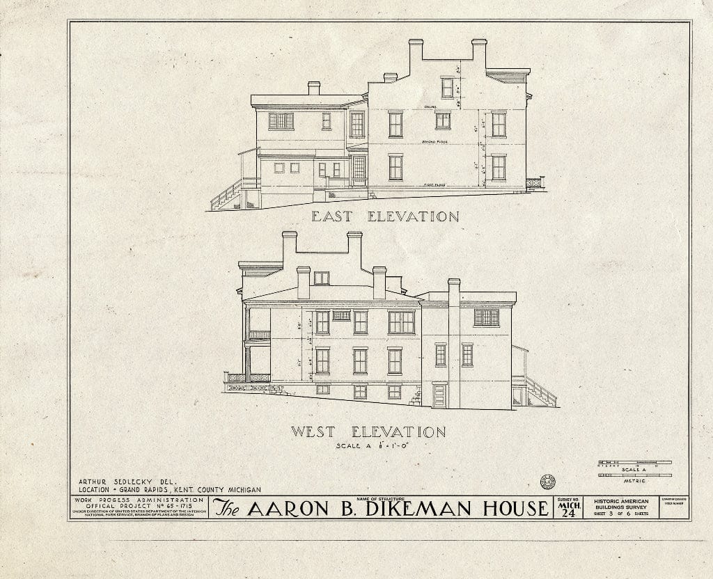 Blueprint HABS MICH,41-GRARA,6- (Sheet 3 of 6) - Aaron B. Dikeman House, 302 Fulton Street Southeast, Grand Rapids, MI