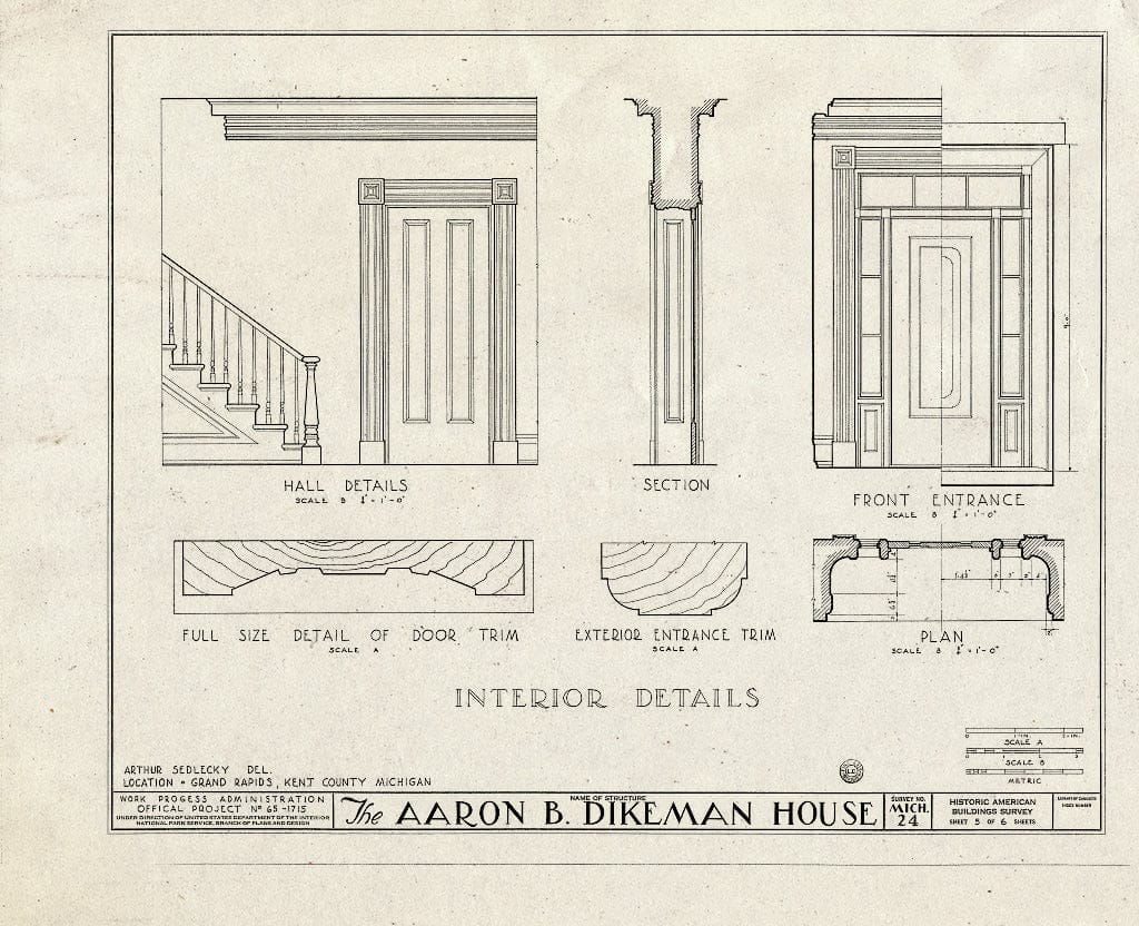 Blueprint HABS MICH,41-GRARA,6- (Sheet 5 of 6) - Aaron B. Dikeman House, 302 Fulton Street Southeast, Grand Rapids, MI