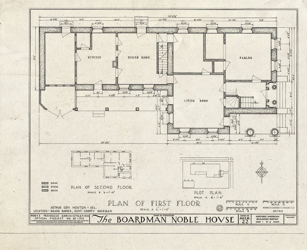 Blueprint HABS MICH,41-GRARA,4- (Sheet 1 of 5) - Boardman Noble House, 671 Front Avenue Northwest, Grand Rapids, MI