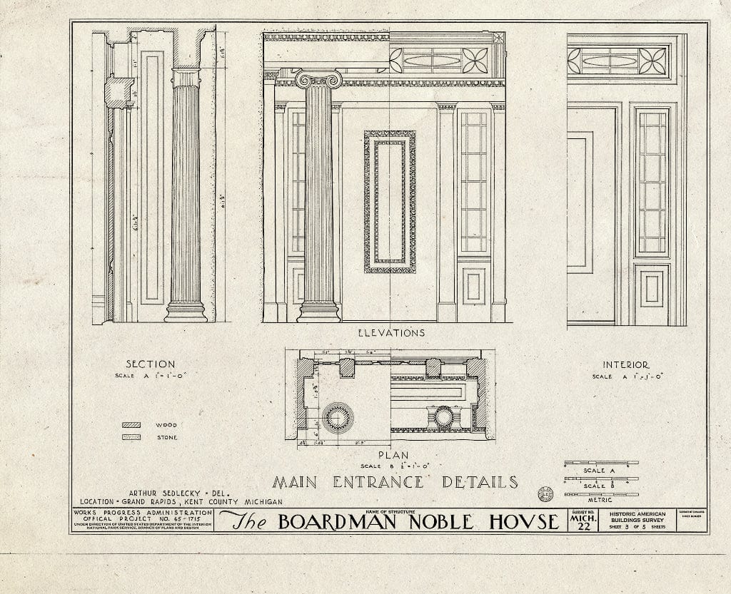 Blueprint HABS MICH,41-GRARA,4- (Sheet 3 of 5) - Boardman Noble House, 671 Front Avenue Northwest, Grand Rapids, MI