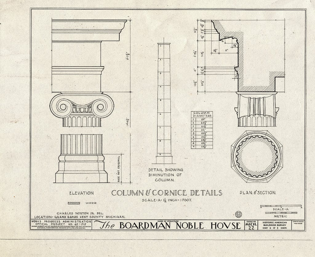 Blueprint HABS MICH,41-GRARA,4- (Sheet 4 of 5) - Boardman Noble House, 671 Front Avenue Northwest, Grand Rapids, MI