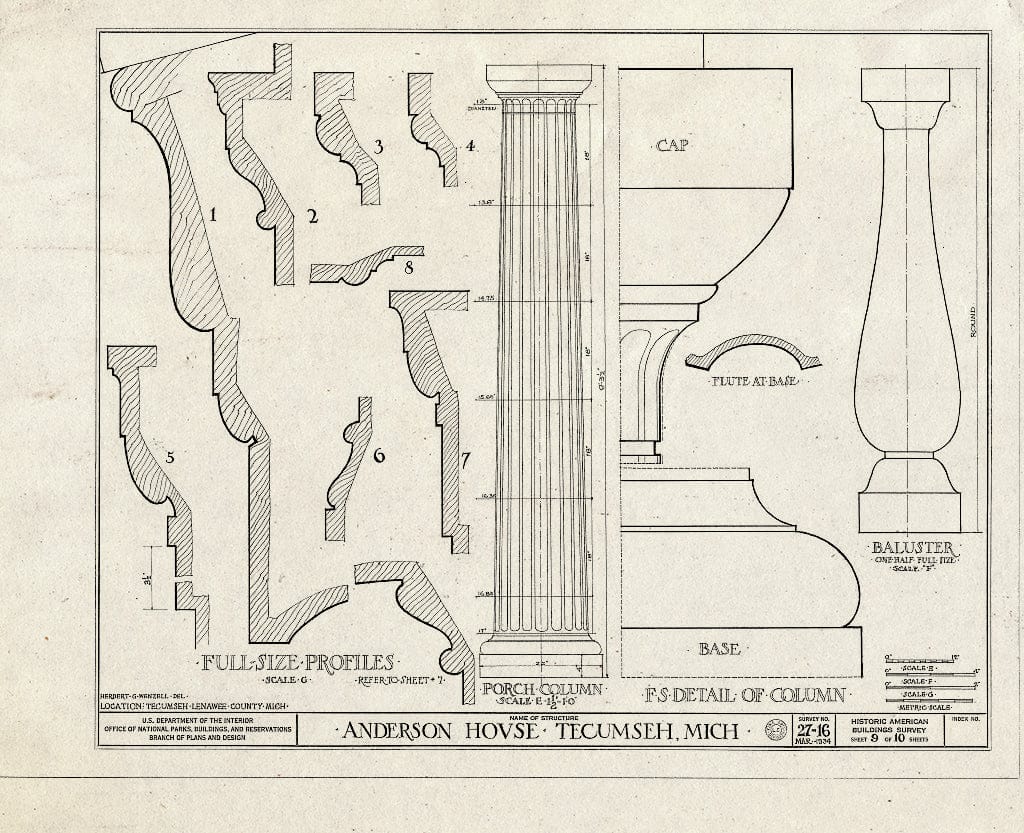 Blueprint HABS MICH,46-Tecum,1- (Sheet 9 of 10) - Elijah Anderson House, 401 Chicago Boulevard & North Union Street, Tecumseh, Lenawee County, MI