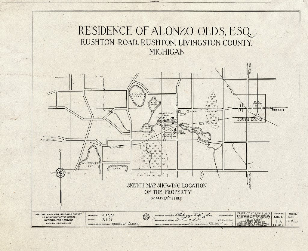Blueprint HABS MICH,47-Rush,1- (Sheet 0 of 7) - Alonzo Olds House, 10084 Rushton Road, Rushton, Livingston County, MI