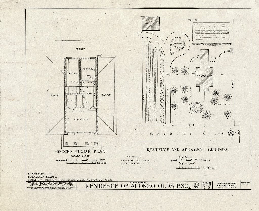 Blueprint HABS MICH,47-Rush,1- (Sheet 2 of 7) - Alonzo Olds House, 10084 Rushton Road, Rushton, Livingston County, MI