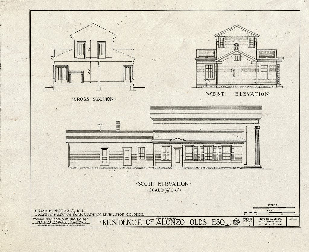 Blueprint HABS MICH,47-Rush,1- (Sheet 5 of 7) - Alonzo Olds House, 10084 Rushton Road, Rushton, Livingston County, MI