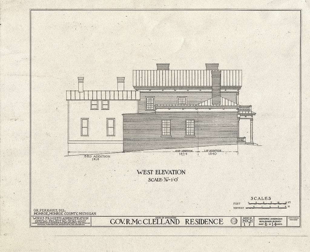 Blueprint HABS MICH,58-Monro,1- (Sheet 6 of 14) - Governor Robert B. McClelland House, 47 East Elm Street, Monroe, Monroe County, MI